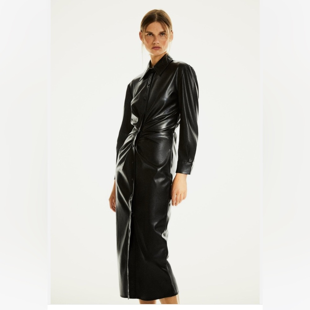 Faux leather shirt dress